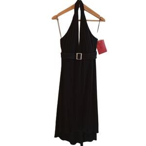JS Collection Womens Black Halter Top Cocktail Midi Dress Size 14